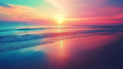 Obraz premium Stunning ocean sunset with vibrant colors reflecting on the shoreline