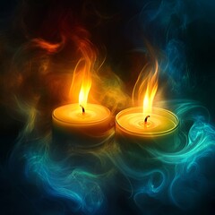 Two Burning Candles with Abstract Background 

