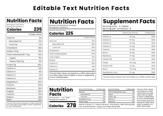 Fototapeta premium nutrition facts, supplement facts, vitamin facts ,nutrition fact FDA label vector design,Supplement list, Nutrition Tamplate design.