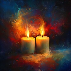 Two Burning Candles with Abstract Background 

