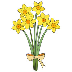 Fototapeta premium Beautiful daffodils bouquet drawing illustration for spring flower arrangements and floral designs.