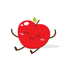 Cute Smiling Red Apple Character. Kawaii Red Fruit Mascot Style Vector. Cute vector character set in various action emotions. Collection symbols isolated on a white background