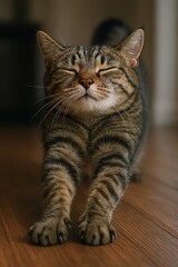 Tabby Cat Stretching Indoors