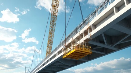 Obraz premium Construction crane working on a new bridge structure.