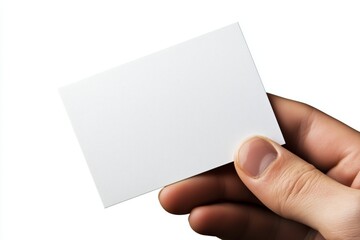 Obraz premium Blank Business Card Mockup Held in Hand, Isolated on White Background