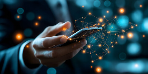 Person using smartphone with network connection