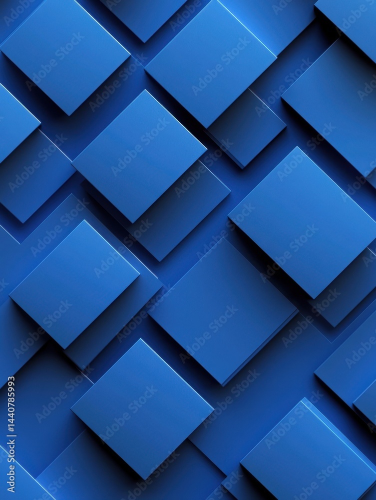 Poster Captivating arrangement of blue squares creating a modern geometric pattern with subtle shadows and depth in a visually appealing abstract design suitable for backgrounds