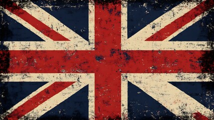 Fototapeta premium Distressed Union Jack Flag: A grunge-style Union Jack flag with a distressed, vintage texture. Perfect for adding a patriotic, retro feel to your designs.