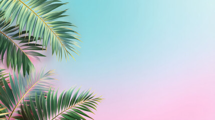 Tropical Paradise: Capture the essence of a tropical paradise with this vibrant, pastel-hued background, accentuated by lush green palm fronds, transporting viewers to an exotic oasis.