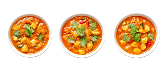 Pack of Curries Against Transparent Background for Food Branding, Culinary Promotion, or Indian Cuisine Design Projects