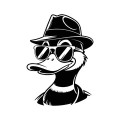 Cool Duck: A stylish duck, donned in a fedora and sunglasses, exudes a cool, mysterious vibe in this captivating illustration.