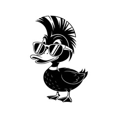 Cool Duck Illustration: A stylish duck with a trendy mohawk and cool sunglasses strikes a pose, embodying a fusion of avian charm and urban chic.