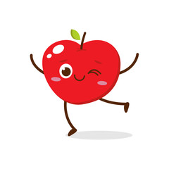 Cute Smiling Red Apple Character. Kawaii Red Fruit Mascot Style Vector. Cute vector character set in various action emotions. Collection symbols isolated on a white background