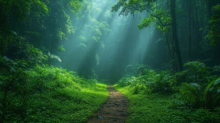 Fototapeta premium Enchanted Forest Path: A Mystical Journey Through Lush Greenery