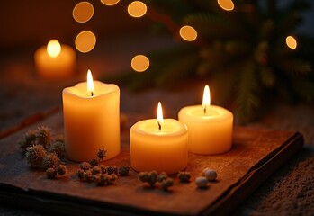 Memorable Family photo album with candles during backlit