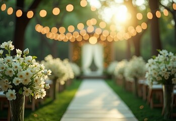 Joyful Wedding venue with blossoms during ombre