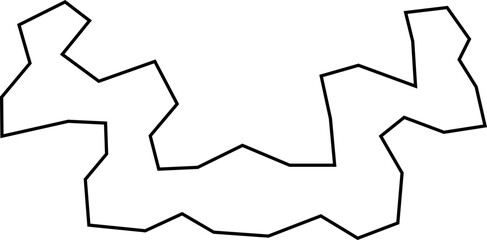 Polygon designed with complex straight lines and organic curves forming an abstract irregular squared figure.