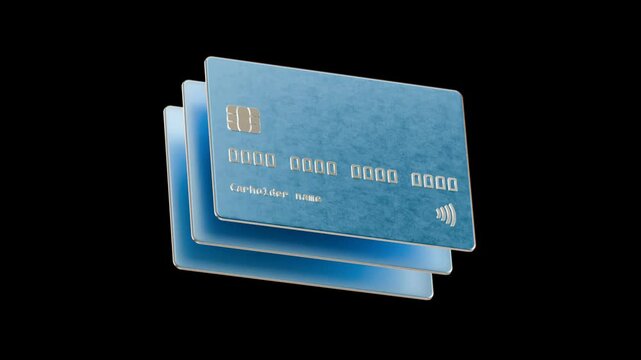 Blue and silver credit card 3D rendering mockup template on the background with clipping path. Abstract design electronic card for bank business, payment history, shopping, e-commerce, social business