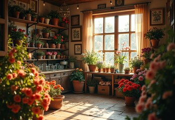 Obraz premium Tender Flower shop with vintage items during diffused light