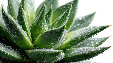a close-up of a green aloe vera plant with fresh, juicy leaves on a white isolated background, natural and healing design