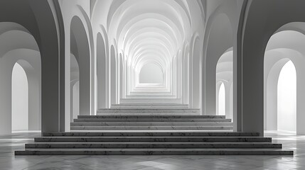 Grand arched hallway with marble stairs