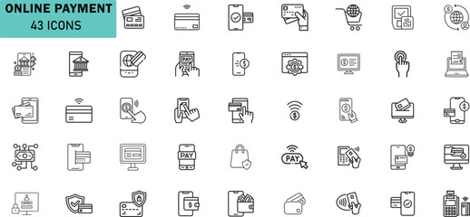 Online Payment Icons. Digital Wallet, Mobile Payment, Banking, Transaction, Secure Checkout Vector Set