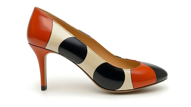 Stylish high-heeled shoes with a bold color pattern.