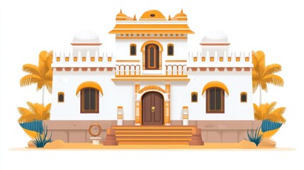 Colorful Indian-style house, tropical setting,  stock photo