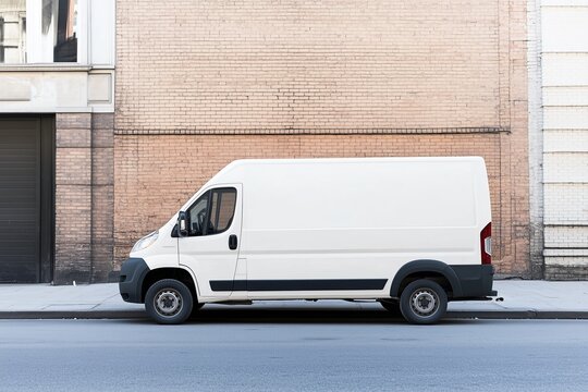 minimalist white cargo van mockup on the street