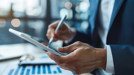 A corporate training session with a mentor using a digital tablet to demonstrate a concept, while participants take notes in a sleek conference room.