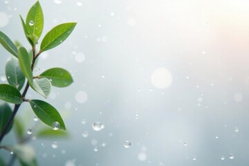 Soft rain, gentle misty droplets, pure white backdrop , soft, serenity