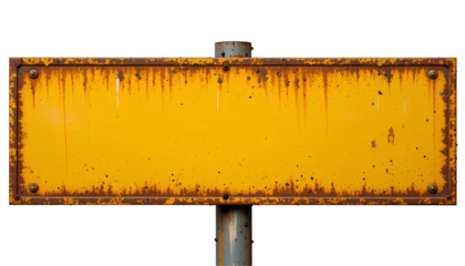 old yellow sign plate isolated on transparent background 