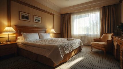 Luxurious hotel room with morning sun