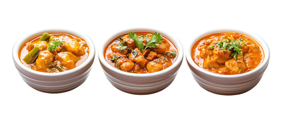 Pack of Curries Against Transparent Background for Food Branding, Culinary Promotion, or Indian Cuisine Design Projects