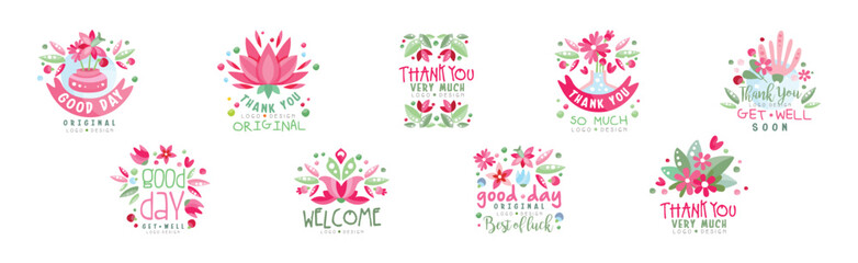 Thank You, Good Day, Get Well Flower Logo Design Vector Set