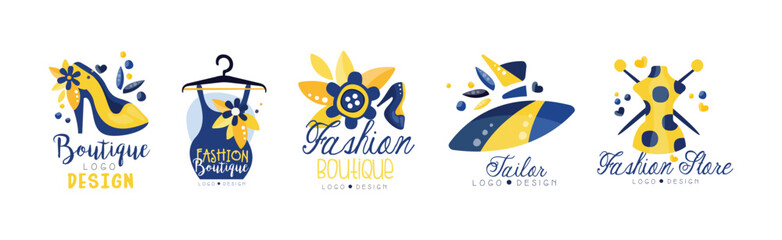 Fashion Boutique and Tailor Sewing Shop Logo Design Vector Set