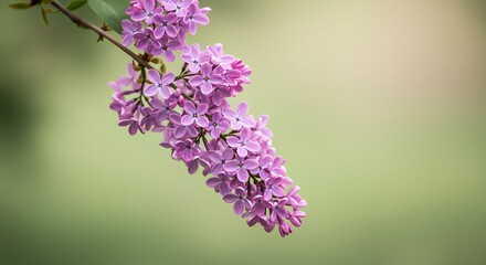 Obraz premium Blooming Lilac Branch with Soft Purple Flowers on Green Background