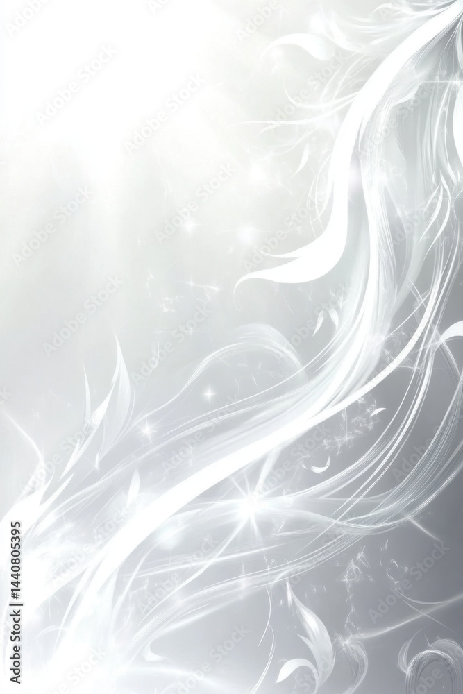 Poster elegant abstract background featuring flowing white lines and sparkling elements creating a serene a