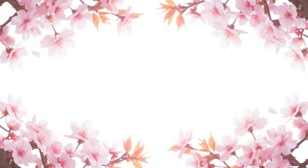 Fototapeta premium Cherry Blossoms Blooming Frame with Pink Flowers and Branches