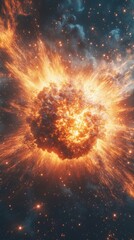 A vibrant cosmic explosion illuminates the universe with fiery colors and sparkling stars.