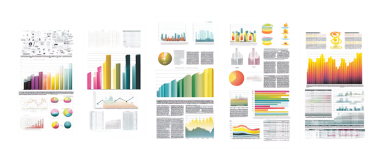 Pack of Financial Statements Against Transparent Background for Business Reports, Accounting Projects, or Corporate Designs