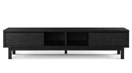 A black entertainment center with two drawers