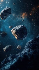An awe-inspiring view of asteroids drifting through the cosmos, showcasing the vastness of space.
