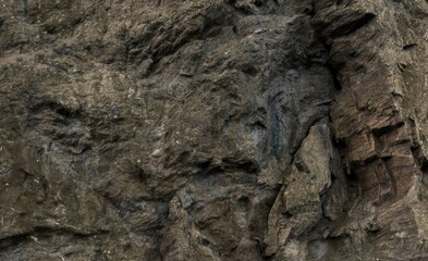 Close-up view of rough, dark-colored rock formations