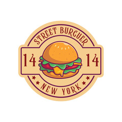 Vector illustration of a hamburger badge for restaurant logo