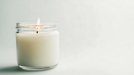 A candle is lit in a glass jar