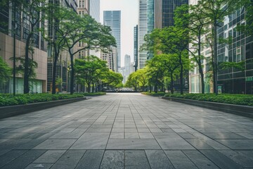 Fototapeta premium Urban Oasis, Tranquil Cityscape with Lush Greenery