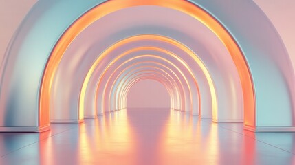 3d illustration of abstract minimal architecture background, geometric architectural with chrome or metallic arch design.