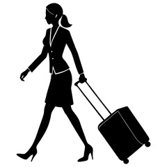Silhouette art illustration of a businesswoman carrying a travel bag
