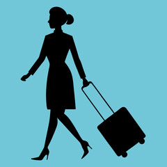 Silhouette art illustration of a businesswoman carrying a travel bag